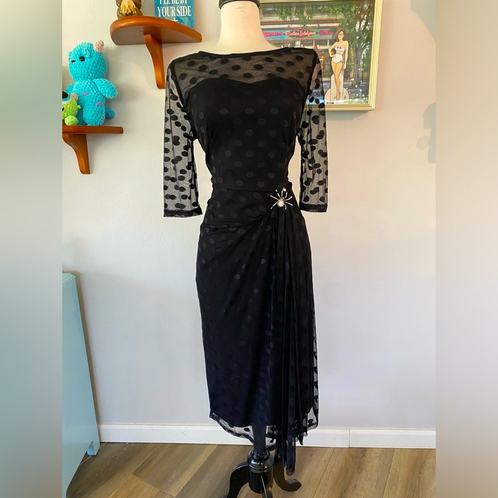 🕷️ Glamour Ghoul Pencil Wiggle Polka Dot Spider Sexy Pinup Halloween Dress
